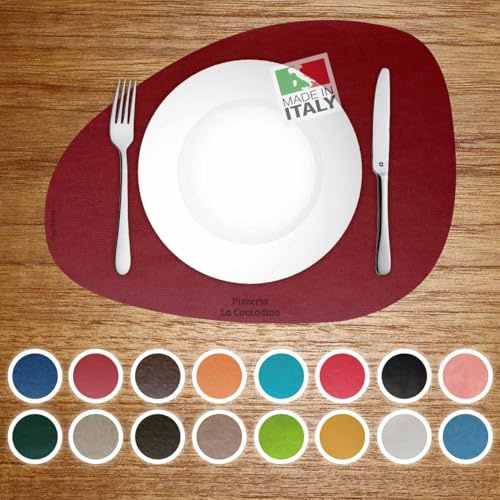 OGGETTANDO: SET 6pz personalizzabili tovagliette lavabili americane tovagliette ecopelle lavabile antimacchia, per casa, cucina, ristorante, hotel. (Bordeaux pelle, 6pz - S)