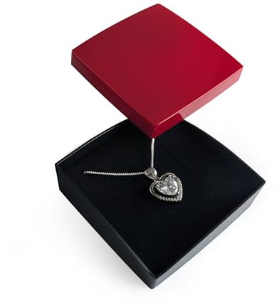 bysilverchain Jewellery Box Gift Necklace Ring Earring Small Packaging Pendants Case Glossy Red Foam Padded Jewelry Display Storage Boxes with Lid for Birthday Wedding Anniversaries Present