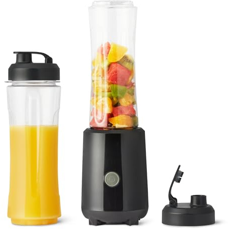 Amazon Basics Licuadora Portátil para Batidos con 2 Vasos de Viaje, 600ml, 300W, Negra