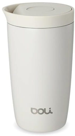 Doli Thermo Kaffeebecher Cream 340ml - Doppelwandiger Edelstahl Thermoisoliert - Hält Getränke bis zu 6h Heiß - Einhändiges Öffnen und Schließen