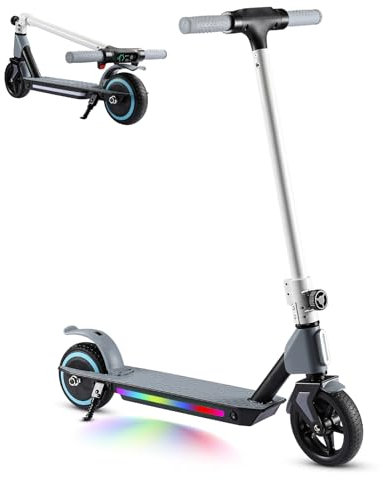 scoot4kids E Scooter for Kids, Electric Scooter 130W Motor, 24V 2.5Ah Battery, 6.5 Tires, Max Range 8 KM, Max 14 KM/H, LED Display, Foldable Electric Scooter Kids (Grey)