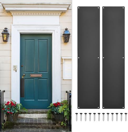sourcing map 2pcs Door Push Plate, 4 x 16 Inches Aluminum Push Door Plate Door Kick Plate, 1.5mm (1/16 Inch) Thickness, for Exterior Front Door or Back Door, Black