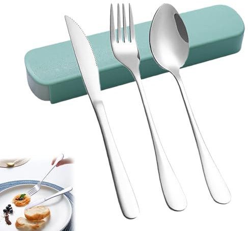 4PCS Portable Cutlery Set Convenient Reusable Travel Cutlery Set with Case Exquisite Metal Travel Cutlery Set Suitable for Outdoor Travel Camping Picnic School Office Everyday Use (Green)