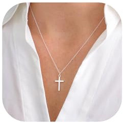 RMMD Silber Kreuz Kette Damen - Weißgold Vergoldete Silber Kreuzkette Kreuz Halskette Silberkette Damen Personalisierte Kreuzkette Schmuck Geschenke für Teenager Mädchen Frauen