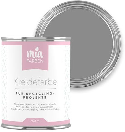 miafarben Kreidefarbe für Möbel 750ml, Möbellack, Möbelfarbe ohne schleifen, Kreidefarbe für Holz (Natürliches Felsengrau)
