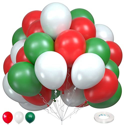 Luftballons Weihnachten, 75 Stück Rot Grün und weiß Latex Helium Ballons, 12 Zoll Weihnachts Party Luftballons mit Band für Weihnachtsdeko Hochzeit Geburtstag Babyparty Merry Christmas Party Deko
