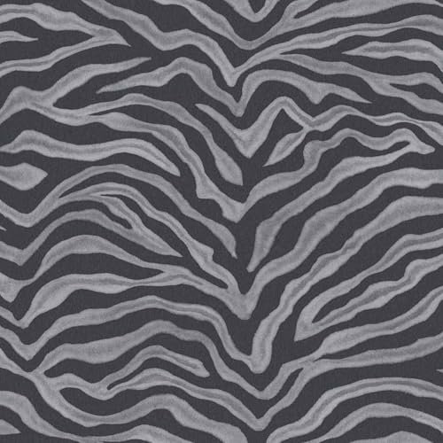 Zebra Wallpaper - Silver Black Animal Print - Safari Zoo - Bold Print Horizontal Stripes - Contemporary Glamorous - Paste The Wall