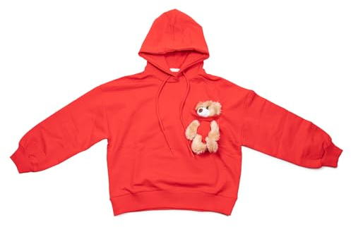 Xclusive Line Kinder Hoodie mit Teddybär, Kapuzenpullover mit abnehmbarem Kuscheltier, Sweatshirt für Jungen & Mädchen, Größen 98-128