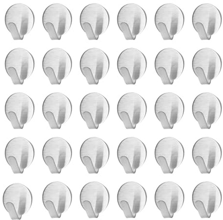 DIYCUT 30 Stück Klebehaken, Silber Rund elbstklebende Mini Haken, Selbstklebende Edelstahl Haken, Bohrenfrei, Feuchtigkeitsbeständig, für Kleine Gegenstände, Badezimmer, Küche, Mietwohnung