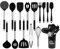 TINA&CO Juego de utensilios de cocina silicona 15 piezas de silicona con mango de acero inoxidable, resistentes al calor, antiadherente, espátulas grandes, apto para lavavajillas (Negro)