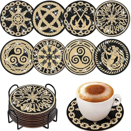 8 Posavasos de Pintura Diamantes con Soporte, Posavasos de Arte de Diamantes con Mandala Antideslizantes Vasos para Bebidas de Bar, Principiantes, Adultos y Niños