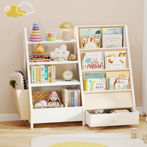 yeshine 4-Tier Kids Bookshelf with Toy Storage Compact Easy-Reach Bookcase