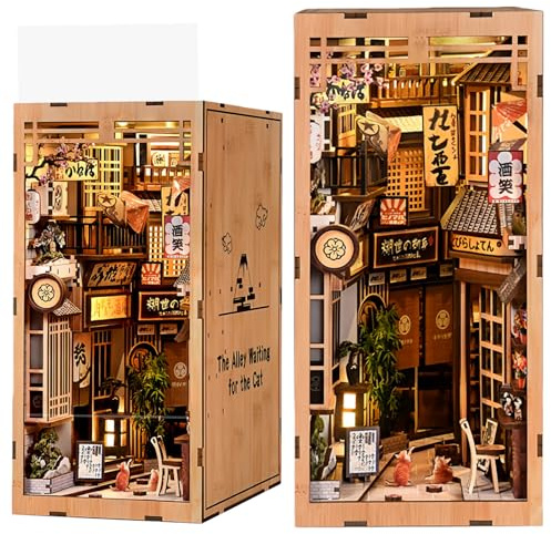 KingStora The Alley Waiting for The Cat Book Nook DIY Kit - Japanische Straßenszene Miniatur-Diorama für Erwachsene, handgefertigtes Modellkunst-Bastelset für Bücherregal-Dekoration