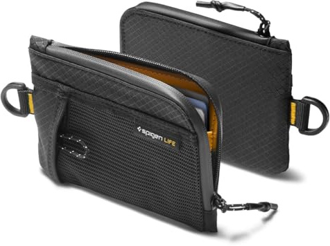Spigen Life LF300 Portacarte Portafoglio Slim con Protezione RFID EDC | Portacarte slim EDC con apertura a L per 10 carte, Resistente all'acqua, cerniera YKK impermeabile e anello a D - Nero