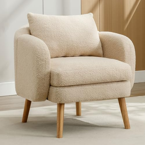 Ball & Cast Sessel, Lounge Chair mit Armlehnen, Modern Teddy-Sesel mit Kissen für Wohnzimmer, 71 x 72 x 71 cm, Beige