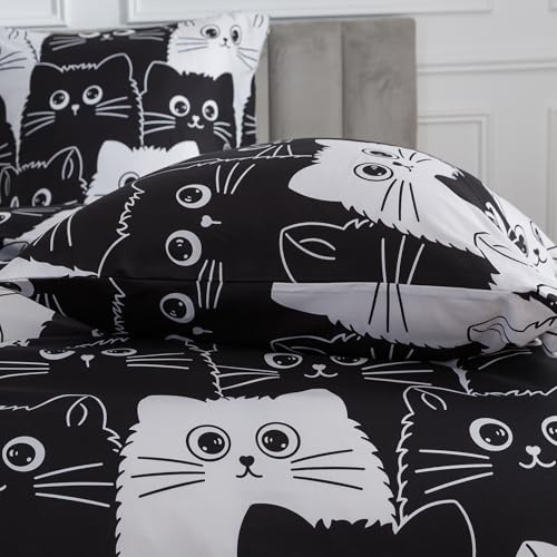 WUMIUER Cartoon Kissenbezüge 40 x 80 (Set mit 2) - Süß Schwarz Weiß Katzen Muster Kissenbezug mit Reißverschluss für Bett Sofa Couch Kissen 40 x 80 cm - Deko Kissenhülle Kopfkissenbezug