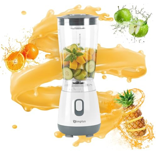SIMPLUS Blender Mixeur, 600ml Mini Blender, 23000RPM, Blanc | 4 Lames Acier Inoxydable, Extracteur de Jus Électrique pour Fruits, Shake, Smoothie et Aliments pour Bébés, Sans BPA