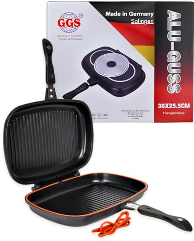 OZ HOME GGS Collection Padella Doppio Lato/Padella per Pesce 38 x 25,5 cm in Alluminiofuso - Adatta per Fornelli a Induzione, Rivestimento Antiaderente PTFE, Chiusura Magnetica, Include 2 Guarnizioni