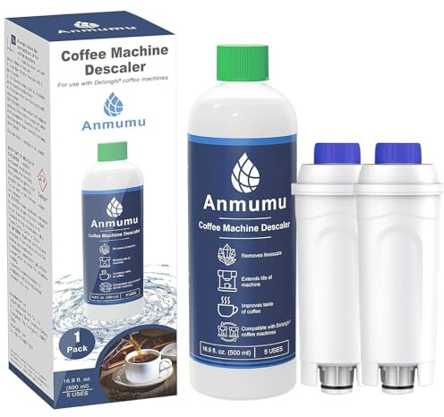 Descaling* Solution Kit for DeLonghi* Coffee Machines,Includes 1 Bottle 500ML of Descaler Solution & 2 Delonghi* Filters,Concentrated Formula for Limescale