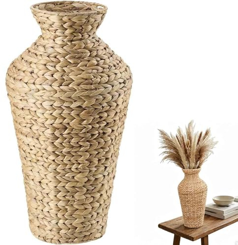 Vaso in tessuto grande per il soggiorno, vaso in giacinto d'acqua naturale, corridoio e ingresso, 22 pollici (circa 56 cm) grande vaso in vimini di erba naturale per fiori secchi