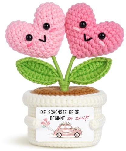 Juratar Süßes Hochzeitsgeschenk für Brautpaar - Handgefertigte Häkel-Blume | Geschenk zur Hochzeit, Verlobung & Jahrestag, Hochzeit Geschenke für Frauen Manner, Handgefertigte Häkel-Blume mit Herz