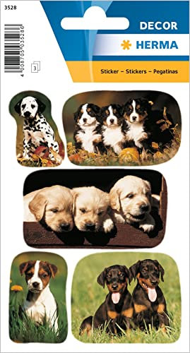 HERMA 3528 Tiere Sticker, Hundewelpenfotos (15 Aufkleber, Papier, matt) selbstklebend, permanent haftende Motiv Etiketten für Mädchen und Jungen, bunt