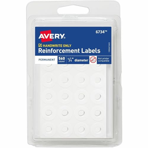 Avery Reinforcement Labels, 1/4 Diameter, Permanent Adhesive, White, Non-Printable, 560 Page Reinforcement Stickers (6734)