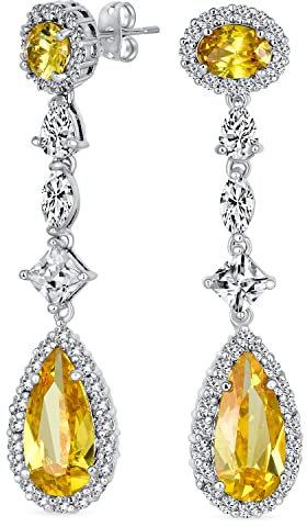 Art Deco Estilo Vintage Boda Canarias Amarillo AAA Cubic Zirconia Halo Largo Solitario Pera Lágrima CZ Declaración Colgar Pendientes Araña Para Las Mujeres Concurso Fiesta Nupcial Plateado