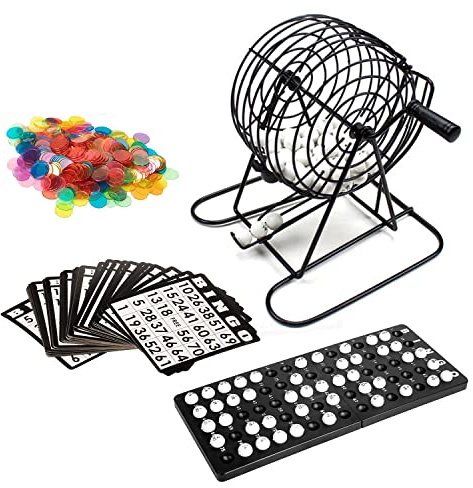 Denny International® Traditional Bingo Ball Wire Cage Wheel Lotto Game Set And Card Marker Ticket Set
