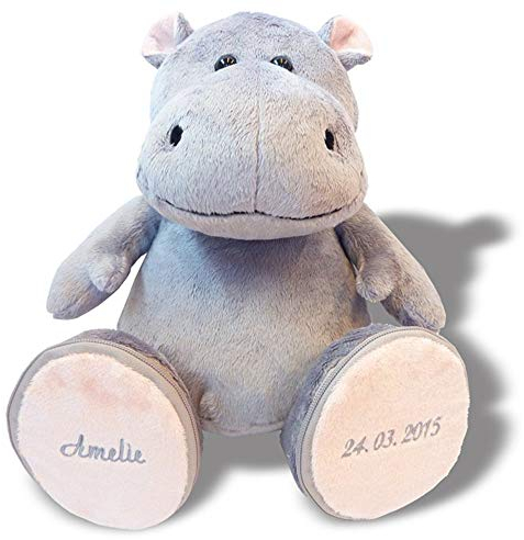 Hippo Plüschtier Nilpferd individuell Bestickt 30cm hoch | Stofftier personalisiertes Geschenk mit Name, Geburt, Geburtstag