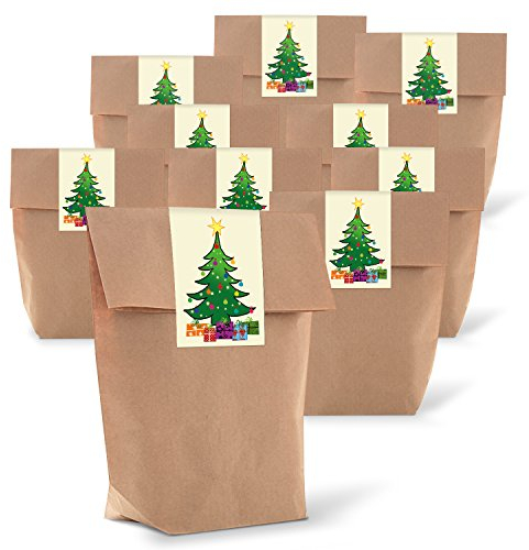 Logbuch-Verlag 50 Papierbeutel Weihnachten Beutel 14 x 22 x 5,6 cm Geschenkbeutel Kraftpapier Baum Deko Geschenktüte Kunden