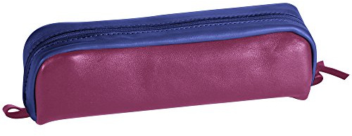 Clairefontaine 8401C Schlampermäppchen (aus echtem Leder, zweibarfig, rechteckig, 21 x 4 x 6cm) 1 Stück fuchsia/blau