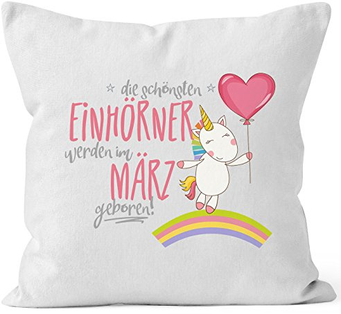 MoonWorks Kissenbezug die schönsten Einhörner Werden im März geboren 40x40 Baumwolle Geschenk Geburtstag Unicorn Weiss 40cm x 40cm