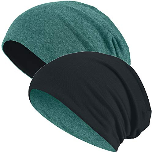 Hatstar 2in1 Reversible Unisex Beanie | Damen und Herren Mütze | Übergangsmütze für Frühling und Sommer | SoftTouch Poly - Baumwolle | leicht & weich (grün meliert/schwarz)