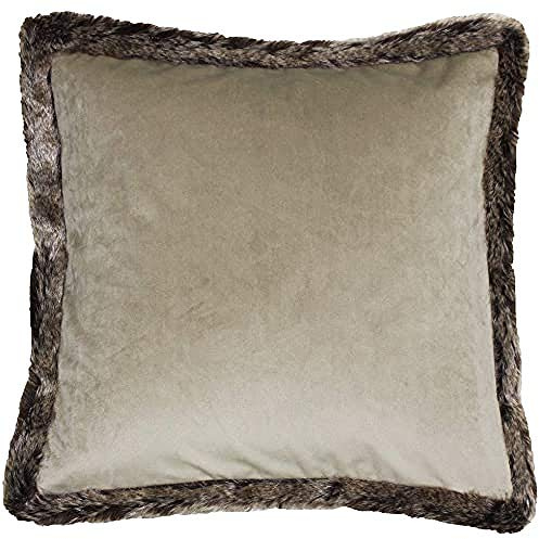 Kiruna Square Cushion Cover - Taupe Beige - Faux Velvet Look And Feel - Faux Fur Edging - Reversible - Hidden Zip Closure - 100% Polyester - 45 X 45Cm (18 X 18 Inches) - Made By Riva Paoletti