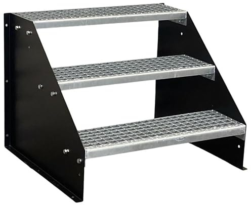 3 Stufen Standtreppe Stahltreppe freistehend Breite 60cm Höhe 63cm Schwarz/Robuste Außentreppe/Stabile Industrietreppe für den Außenbereich