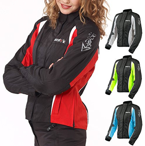 Motorradjacke -Unique- Motorrad Damen Wasserdicht Jacke mit Protektoren Sommer Winter Textil Frauen - schwarz-rot - 48