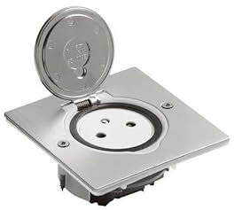 Legrand 089760 Prise de Sol Simple Surface avec Platine Carrée, 2P+T, 16A, 250V, Inox