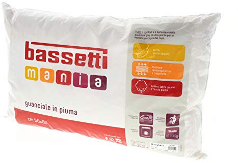 Bassetti Guanciale 100% Vera Piuma Cuscino Made in Italy Puro Cotone 50x80 cm
