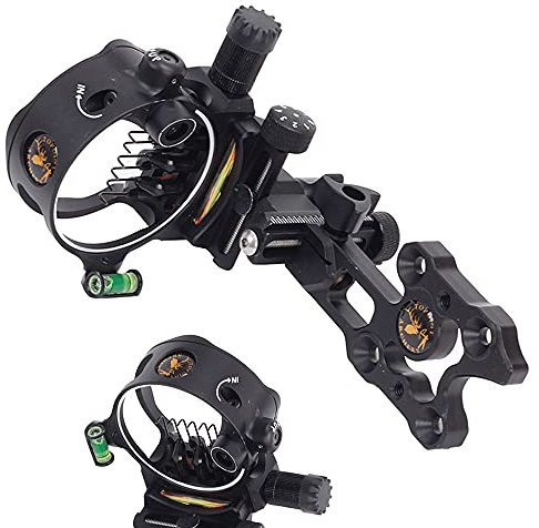 ZSHJG Bogenschießen Mikroeinstellung Bogen Visier Aluminiumlegierung Jagdvisier 5 Pin/7 Pin .019 '' Compoundbogen Sight für Bogensport Zubehör (Schwarz/Kurzer Stange, 7 Pin)
