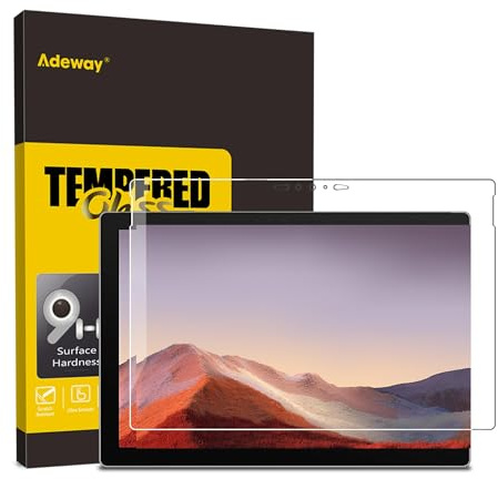 Adeway Displayschutzfolie für Microsoft Surface Pro 7 / Pro 7 Plus - Kompatibel mit robustem Gehäuse, gehärtetem 9H-Glas, kratzfest ， Kompatibel für Surface Pro 7 / Pro 7 Plus 12,3 Zoll (1866 Model)