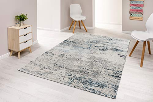 hochwertiger Designer Teppich Antea — Moderne Kurzflor Teppiche — Zimmerteppich im Vintage Design — (160x230cm, blau/Creme Vintage)