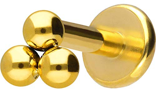 PIERCINGLINE Titan Labret Stecker Gewinde 3 KUGELN Piercing Ohr Lippe Nase Goldfarben 1,2 x 5 mm