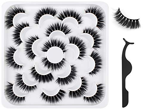 Faux Cils 10 Paires Cils Artificiels, Faux Cils Naturel Faits à la Main Faux Cils 3D Réutilisables Kit Cils avec Pince Convient au Quotidien Maquillage
