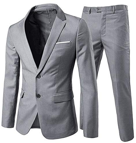 Allthemen Abito da Uomo 2 Pezzi Completo da Sposa Slim Fit a Due Bottoni Abiti da Lavoro Blazer Giacche Casual Pantaloni grigio chiaro XXL