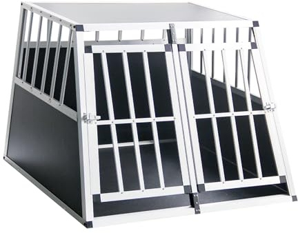 Gegaden Hunde Transportbox Autotransportbox ALU Hunde Box für den Transport MDF Platten Aluminium 1 Türig Gitterbox Welpen Transportbox (95 * 86 * 69cm)