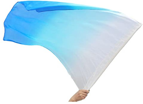 Winged Sirenny Leichte Seiden-Tanzflagge mit Flexibler Stab, Handbemalt Seiden Flex Flagge für Gottesdienste, Choreografie, Spirituellen Tanz & Mentale Heilung, 85 x 75 cm (weiß-türkis-blau)