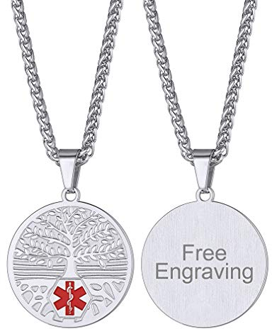FaithHeart personalisierte Medical Emergency Identification Anhänger Edelstahl Runde Hundemarke mit medizinischem Kreuz für Mama und Papa