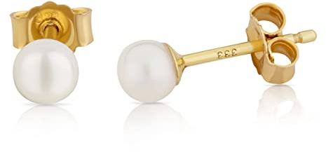 NKlaus Paar 4mm echte Süßwasserperle Ohrstecker 333 Gelb Gold 8 Karat Perlen Ohrringe 13137
