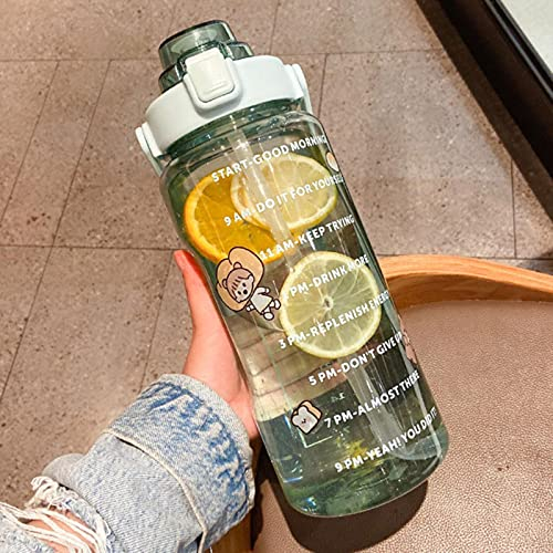 JIMINISO Aufkleber Wasserflasche mit Strohhalm, 2000 ml, niedliche tragbare Waage-Flasche für Wasser, Outdoor-Reisen, Wasserkocher für Erwachsene, Studenten, Getränkekrüge